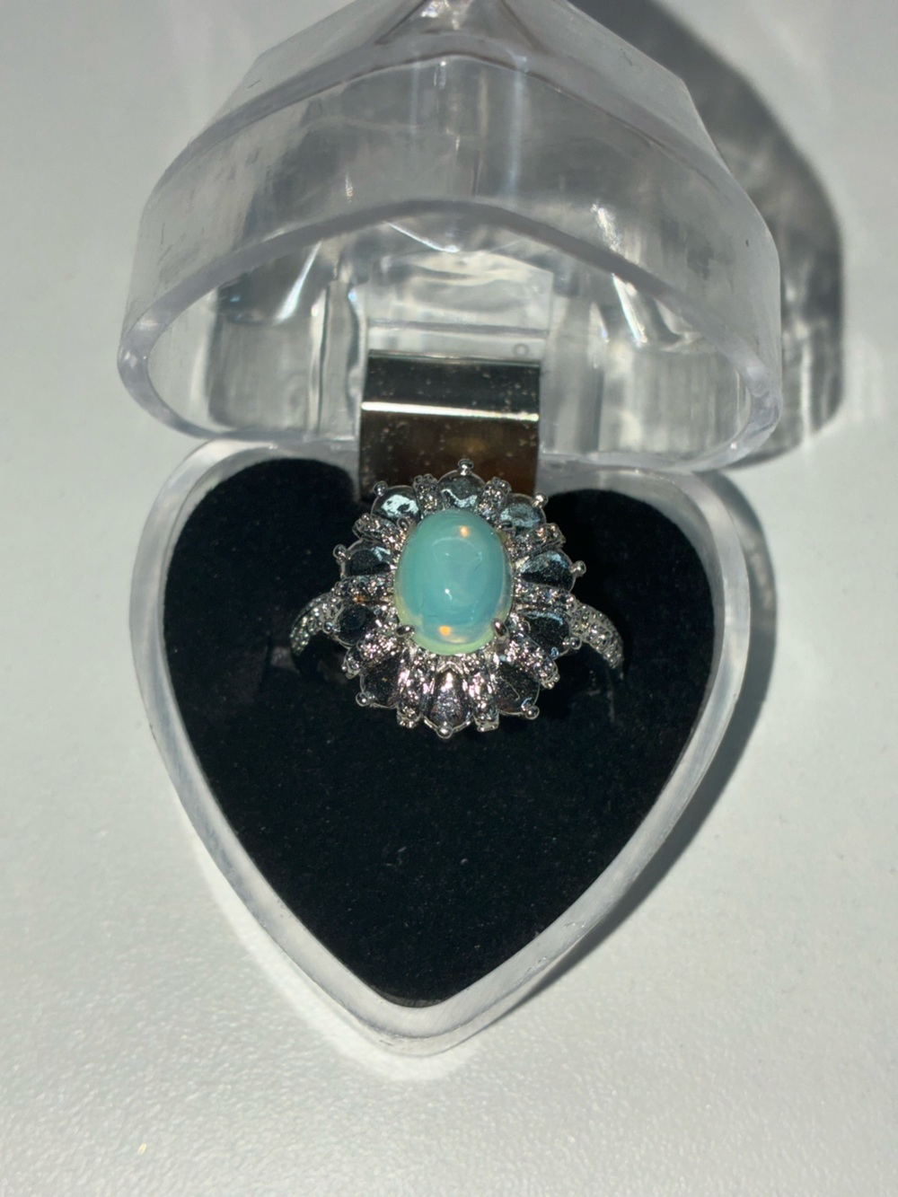 Sterling Silver Opal Halo Cocktail Ring - Blue Green Opalite